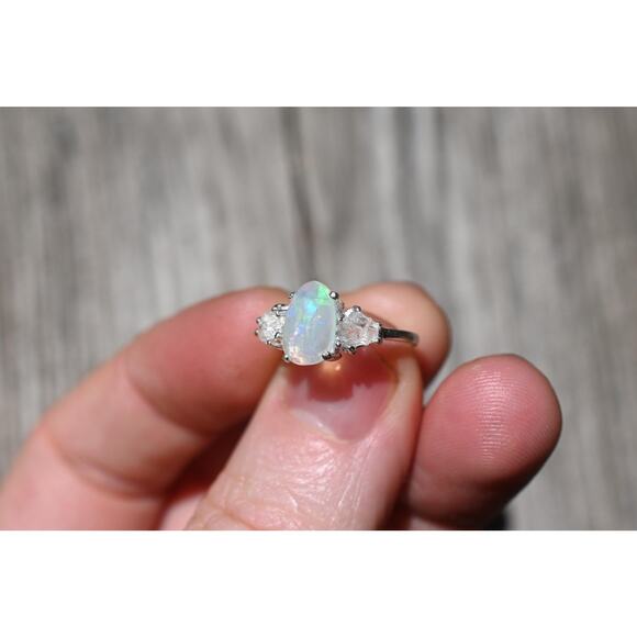 Opal and Lake County diamond ring, unique anniversary gift, size 4 5 6 7 8 9 10 - Picture 5 of 7